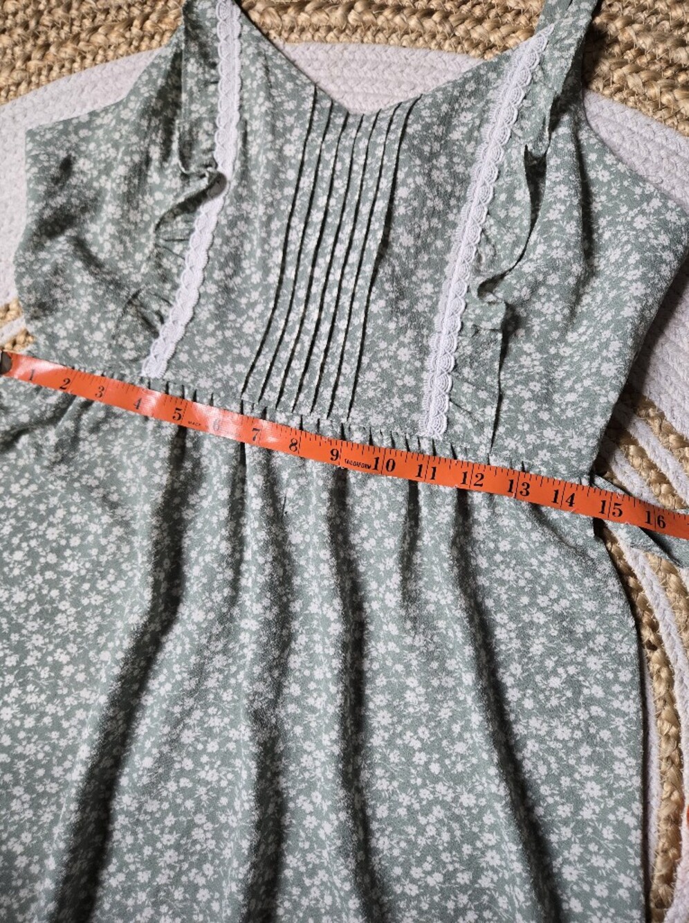 Monteau Sage Green Ditsy Floral Maxi Dress Tie Waist Cottagecore Coquette M - Picture 9 of 13
